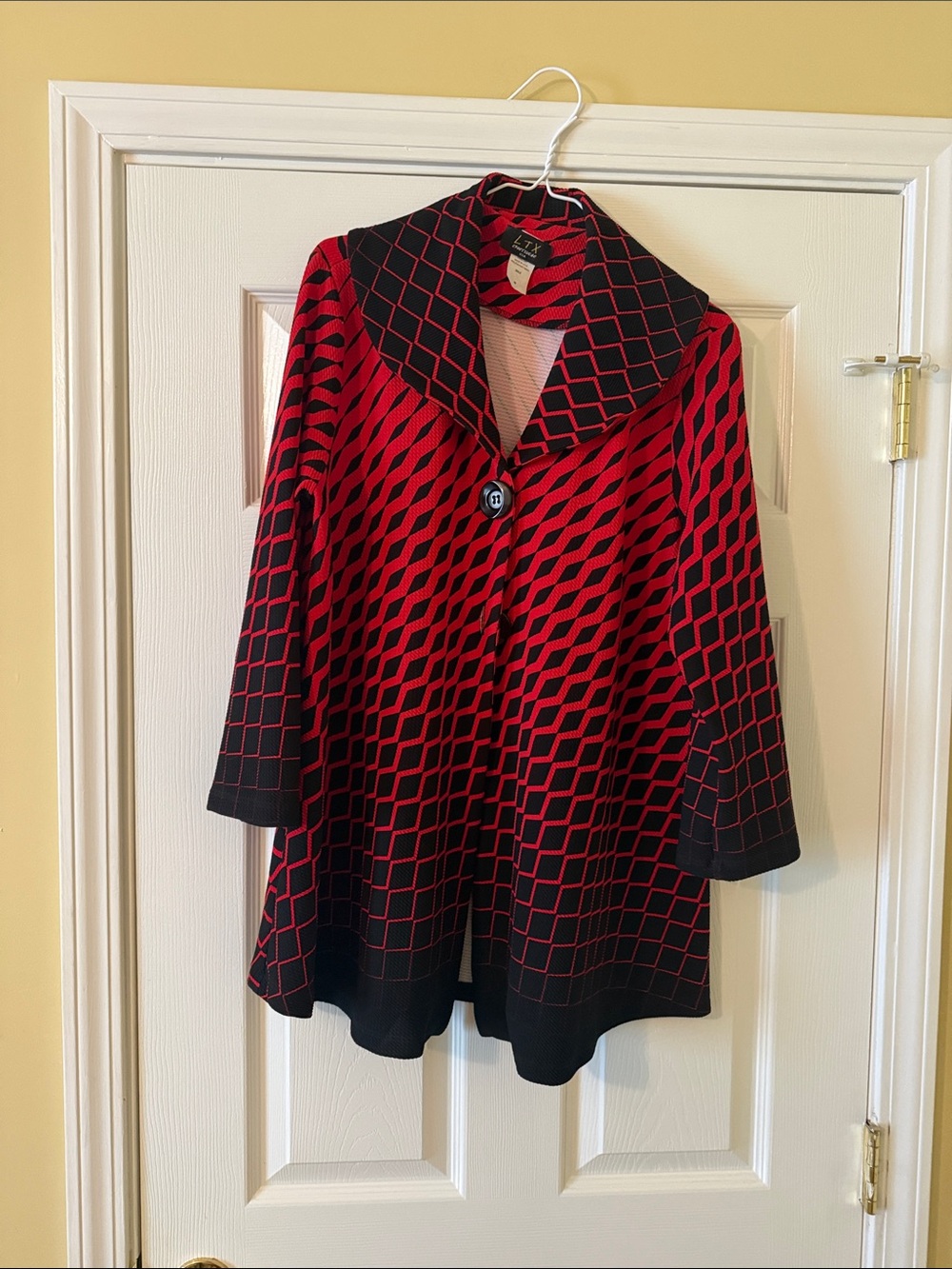 Red & Black Geometric Knit Coat